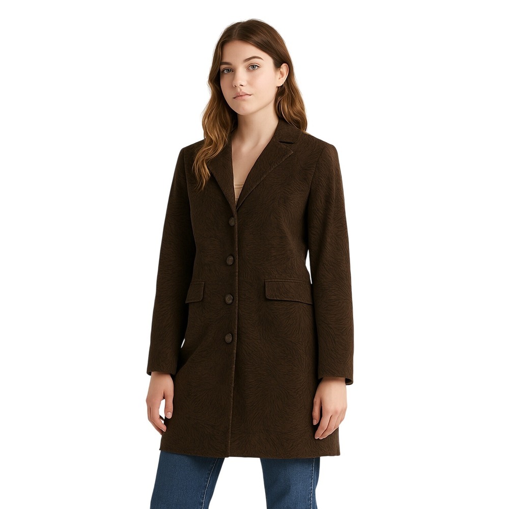 GIACCA VINTAGE Y2K Animal Print Faux Suede Trench Coat Brown M Boho‎ Chic